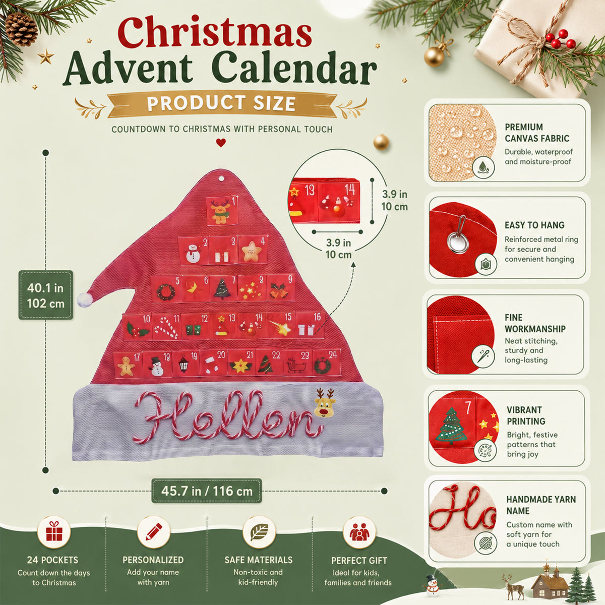 Personalized Fabric Advent Calendar with Pockets